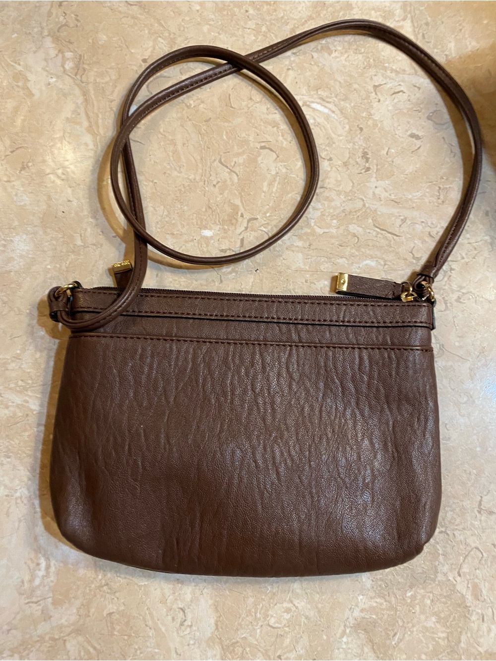 Calvin Klein Brown Leather Crossbody with Gold Accents - Picture 2 of 3